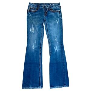 29 Miss Me boot cut jeans with bling and heavy stitching